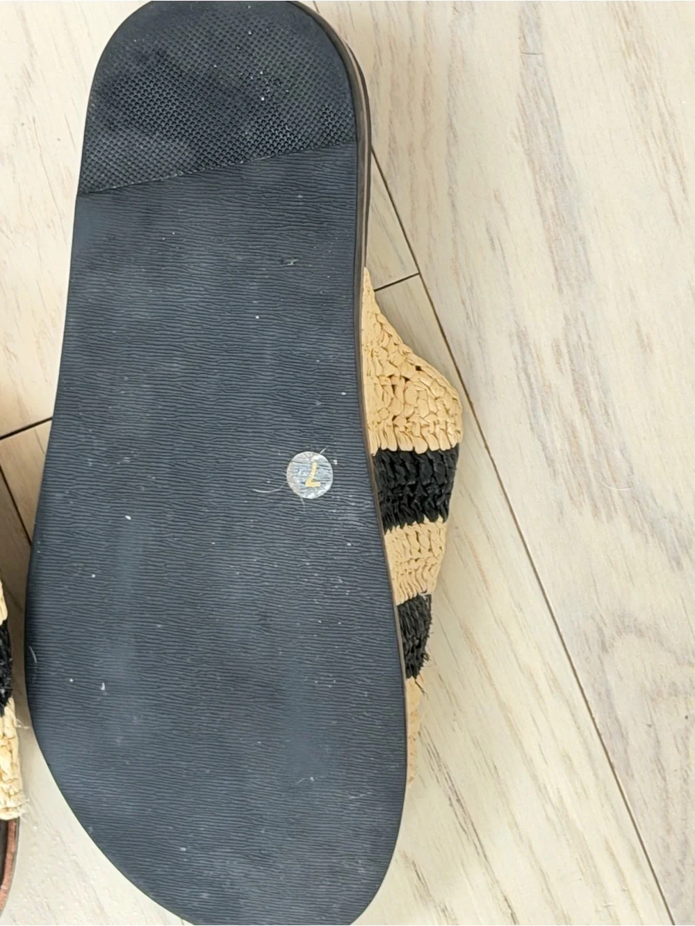Kelsi Dagger Black and Natural Woven Slide Sandals